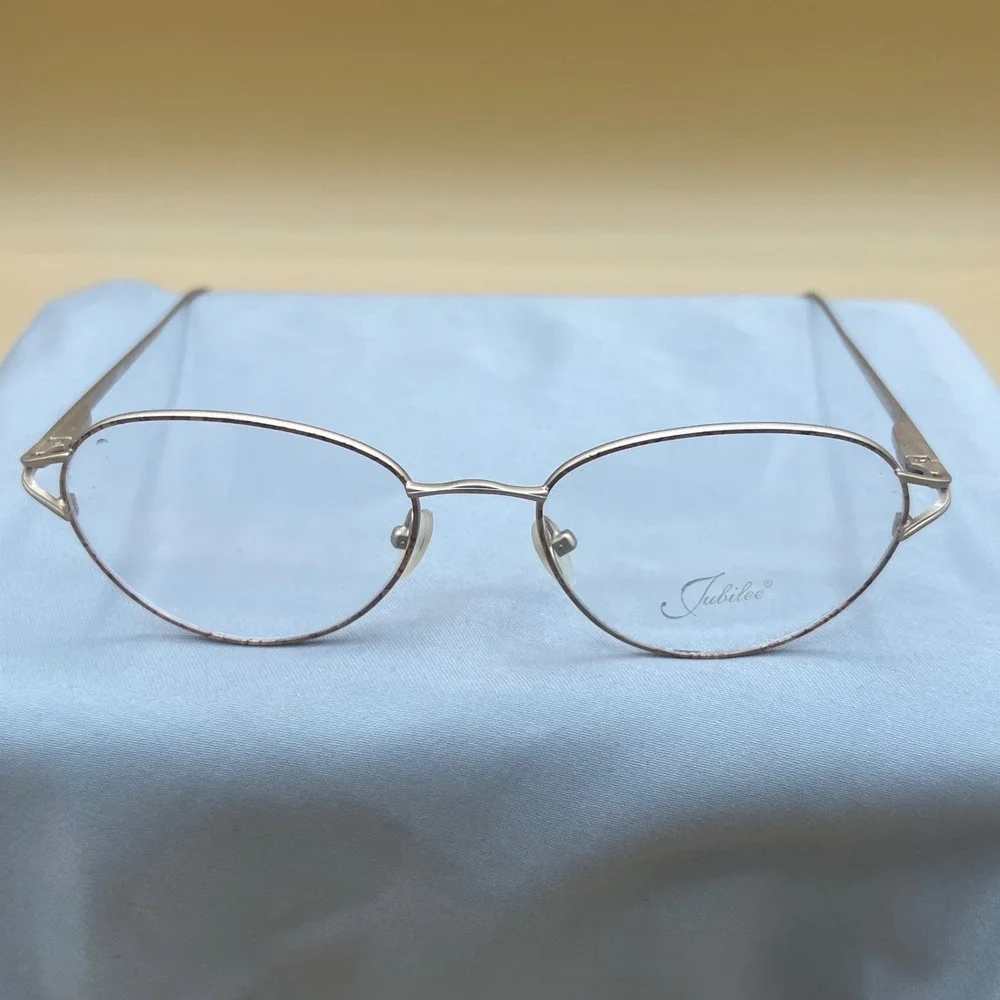 Jubilee Gold Brown Oval Eyeglass Frames‎ 55-18-140 Metal Engraved Temples